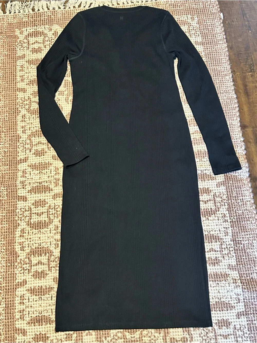 Sweaty Betty Black Ribbed Long-Sleeve Maxi Henley Dress